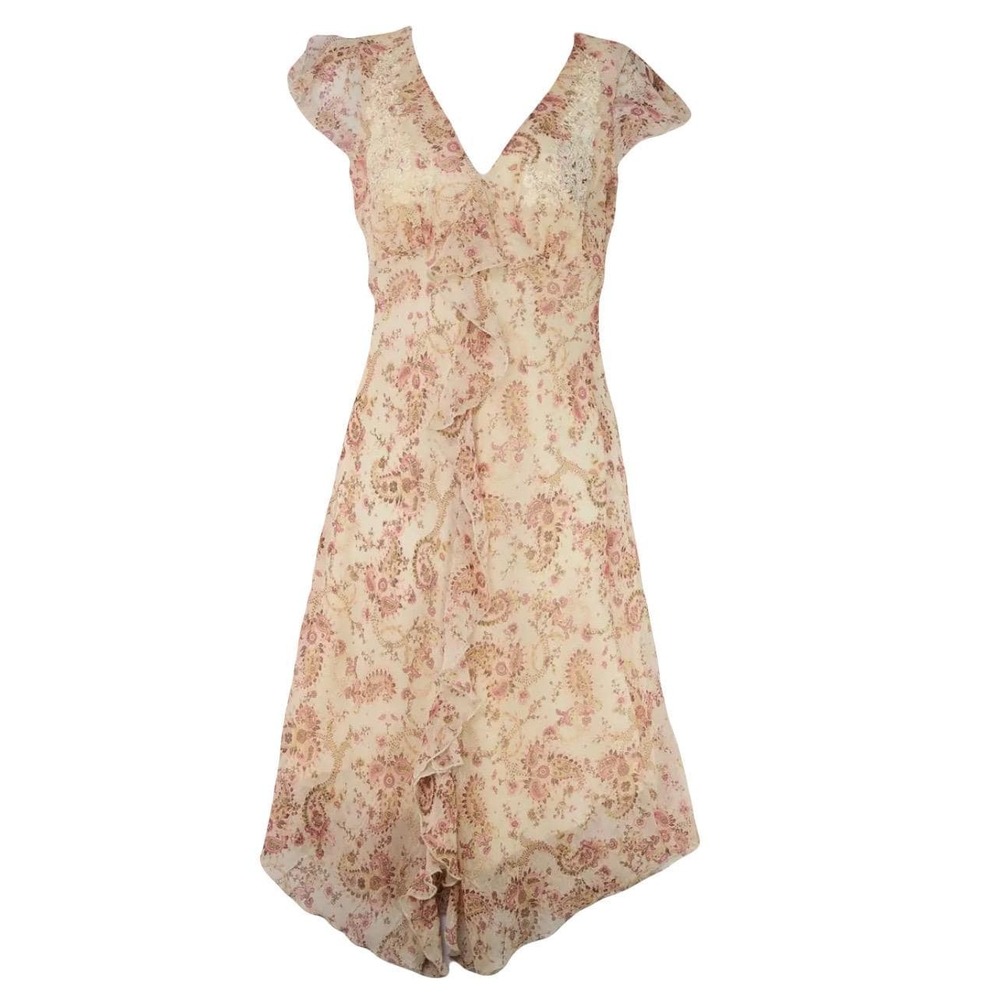 vintage Y2K sheer floral dress fairycore paisley ruffle